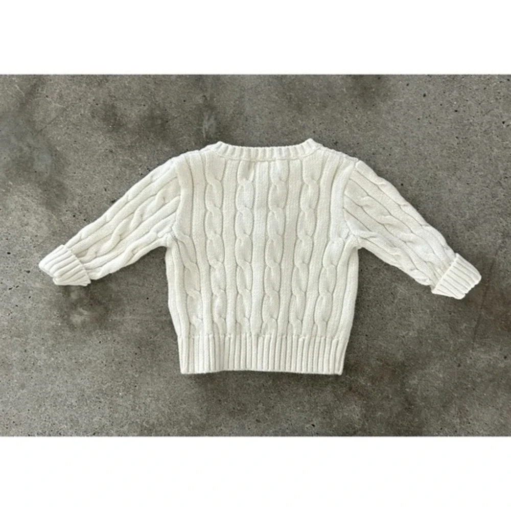 POLO Ralph Lauren Girls Infant Ivory Button Down Cable Knit Cardigan Size 3 Mo‎